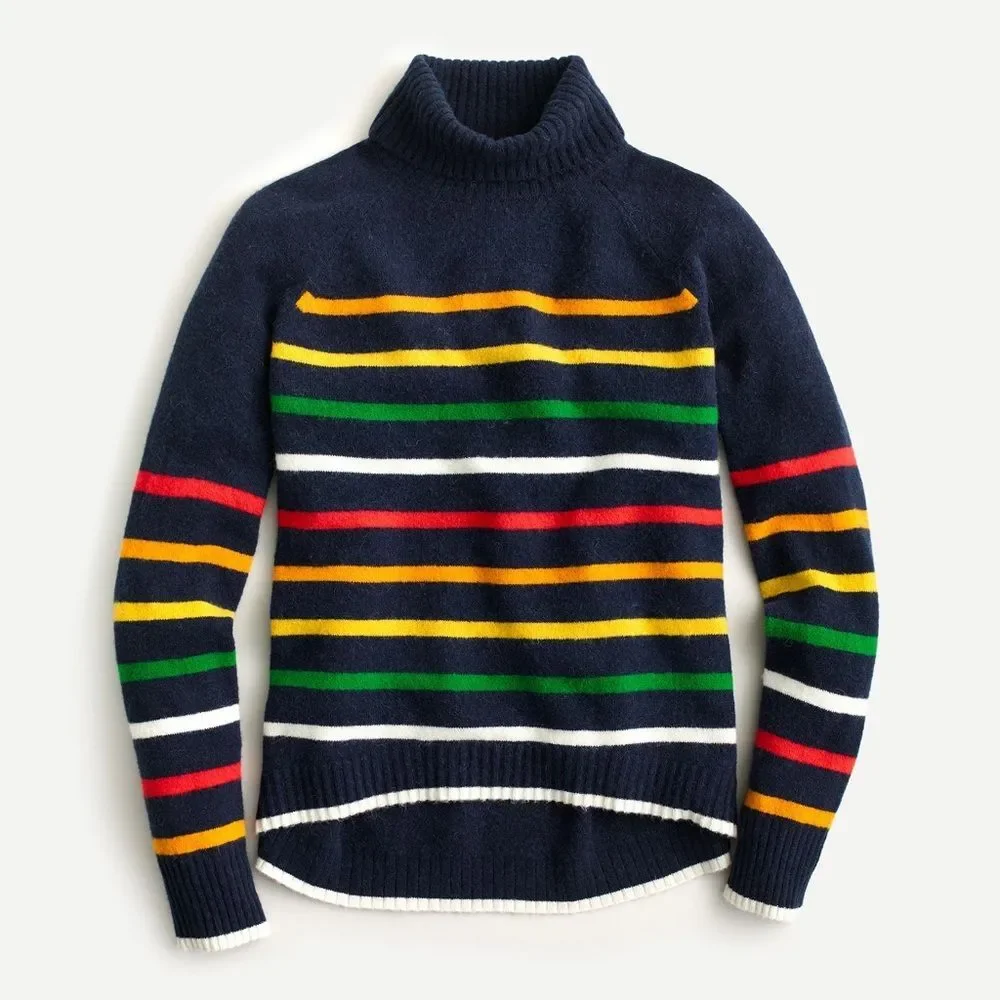J. Crew Turtleneck Sweater Navy Multicolor Striped Supersoft Yarn Sz 3X